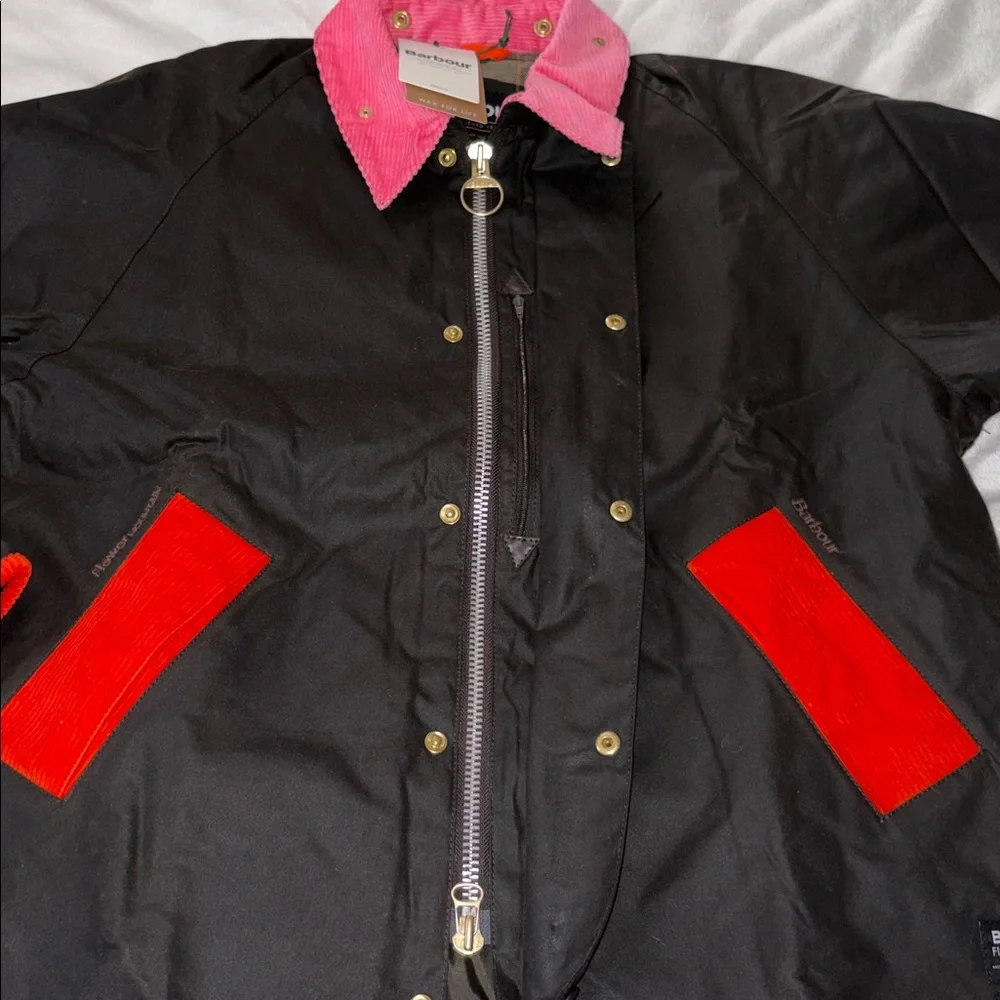 NWT BARBOUR X FLOWER MOUNTAIN Jacket in Black/ Fuchsia - Picture 13 of 16